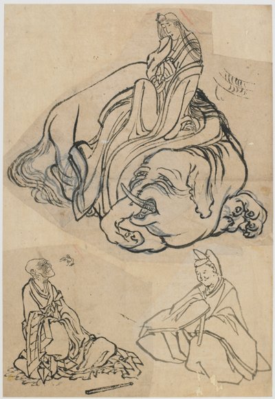 Szkic przygotowawczy do Kurtyzany Eguchi jako Bodhisattwy Fugen..., okres Edo, c1806-1811. autorstwa Katsushika Hokusai