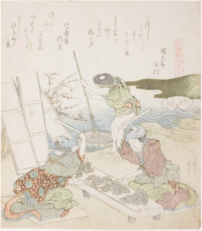 Papier do recyklingu, ilustracja do powłoki Fulling-block autorstwa Katsushika Hokusai