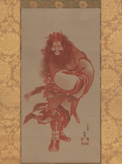 Czerwony Shoki, Demon Queller, datowany na 1847 rok. autorstwa Katsushika Hokusai