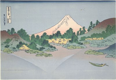 Odbicie góry Fuji w jeziorze Misaka w prowincji Kai, z cyklu „Trzydzieści sześć widoków góry Fuji” autorstwa Katsushika Hokusai