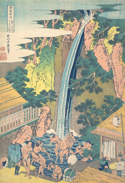 Robben Water r Fall at Oyama Członek Sagami P Rovinse Sake Oyama Gotowanie Robbena z Te Seri. . . , komar. 1827. autorstwa Katsushika Hokusai