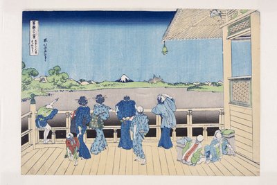 Sala Sazai Świątyni Pięciuset Arhatów (Gohyaku Rakan-ji Sazaid?) (kolorowy drzeworyt) autorstwa Katsushika Hokusai