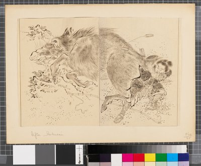 Sceny z wojny między Japonią a Koreą, koniec XVIII - pierwsza połowa XIX wieku (tusz i płótno na papierze) autorstwa Katsushika Hokusai