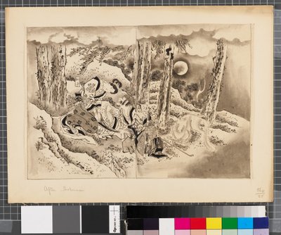 Sceny z wojny między Japonią a Koreą, koniec XVIII - pierwsza połowa XIX wieku (tusz i płótno na papierze) autorstwa Katsushika Hokusai