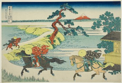 Wioska Sekiya nad rzeką Sumida (Sumidagawa Sekiya no sato), z serii Trzydzieści sześć widoków na górę Fuji (Fugaku sanjūrokkei) autorstwa Katsushika Hokusai