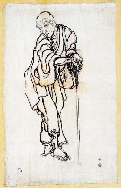 Autoportret jako staruszek, ok. 1840-49 (pióro i atrament na papierze) autorstwa Katsushika Hokusai