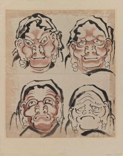 Szkic czterech twarzy (tusz na papierze) autorstwa Katsushika Hokusai
