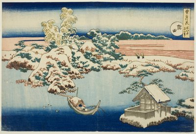 Śnieg nad rzeką Sumida, z cyklu „Śnieg, księżyc i kwiaty” autorstwa Katsushika Hokusai