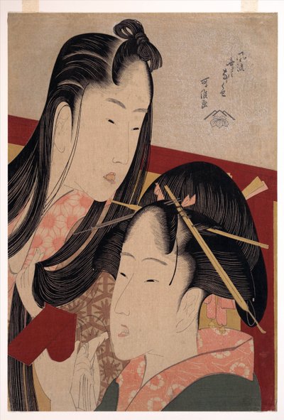 Piszcząca mielona wiśnia z cyklu Siedem modnych bezużytecznych nawyków - Hokusai, Katsushika (1760-1849) 1798 - Drzeworyt kolorowy - 36,4x24,8 - Kolekcja prywatna autorstwa Katsushika Hokusai