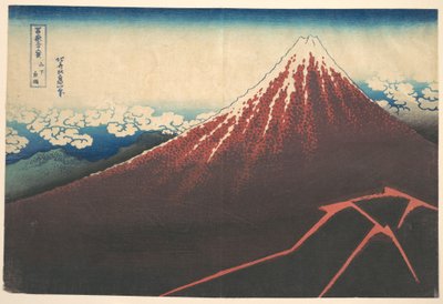 Burza u podnóża góry Fuji (Sanka no haku u), z cyklu „Trzydzieści sześć widoków góry Fuji” (Fugaku sanjūrokkei) autorstwa Katsushika Hokusai