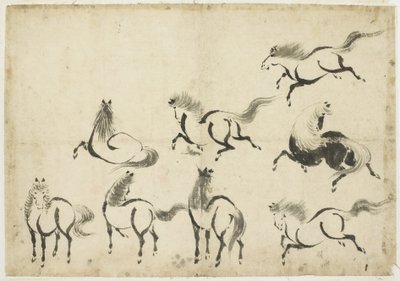 Badania koni, c.1815-1849 (tusz na papierze) autorstwa Katsushika Hokusai