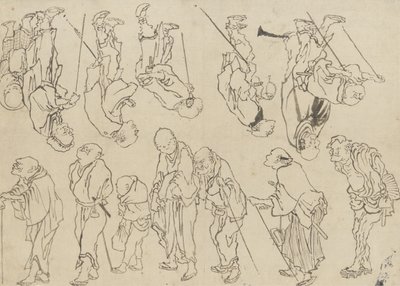 Badania kulawych pielgrzymów, okres Edo (tusz na papierze) autorstwa Katsushika Hokusai