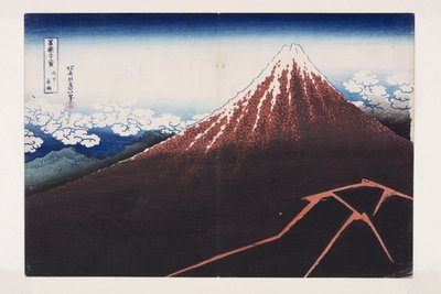 Nagły deszcz pod szczytem (Sanka hakuu) (kolorowy drzeworyt) autorstwa Katsushika Hokusai