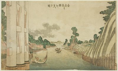 Rzeka Sumida widziana z mostu Azuma (Azumabashi yori Sumida wo miru no zu), z grupy pejzaży w stylu zachodnim autorstwa Katsushika Hokusai