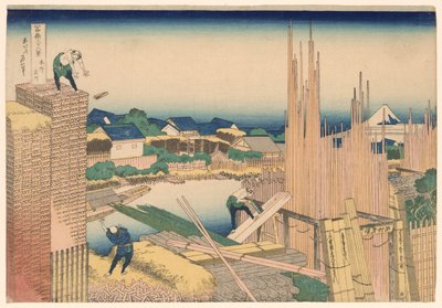 Wielebny Tachikawa w Honjo (Honjo Tachikawa), z serii „Pan Tyrty x widoki Momo Unt Fuji (Fugaku Kasaju Rokukatsu)” autorstwa Katsushika Hokusai
