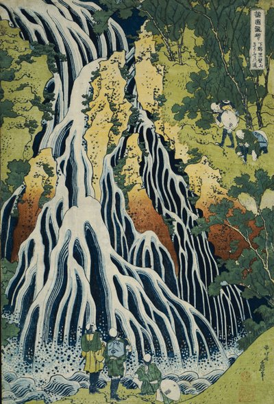 Wodospad Kirifuri na górze Kurokami w prowincji Shimotsuke, z serii „Podróż do wodospadów wszystkich prowincji” autorstwa Katsushika Hokusai