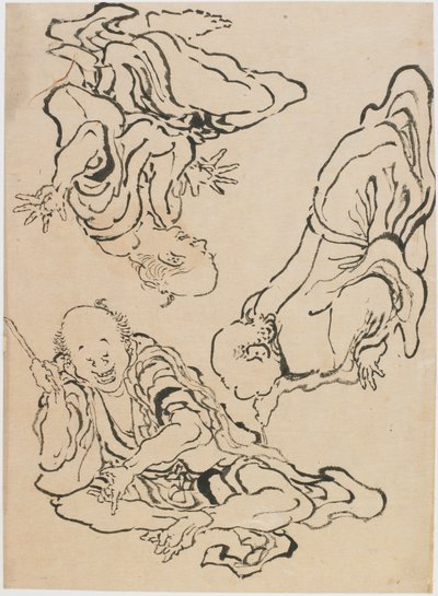 Trzech gestykulujących mężczyzn, koniec XVIII-początek XIX wieku. autorstwa Katsushika Hokusai