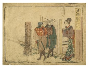 Stacja Totsuka na Drodze Tokaido z serii Surimono Tokaido, ok. 1800-04 (drewnoblok na papierze) autorstwa Katsushika Hokusai