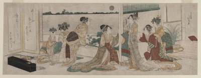 Tsukasa i inne kurtyzany z Ogiya Oglądanie jesiennego wschodu księżyca..., 1799. autorstwa Katsushika Hokusai