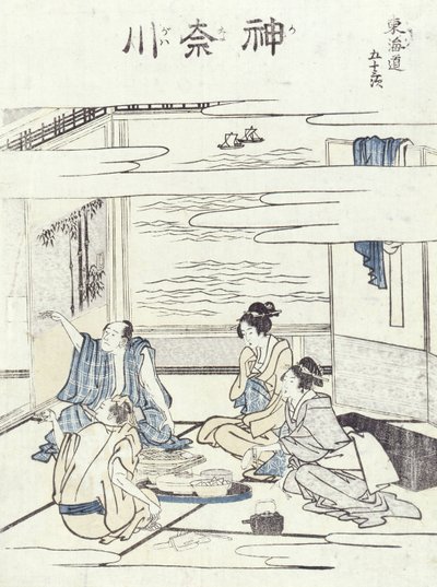 Dwie pary we wnętrzu (drewnodruk) autorstwa Katsushika Hokusai