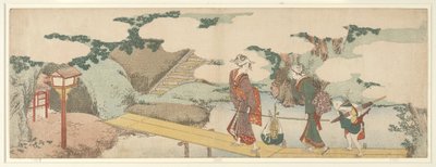Dwie kobiety i chłopiec na promenadzie autorstwa Katsushika Hokusai