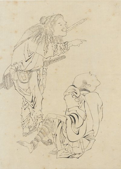 Dwóch myśliwych, okres Edo (tusz na papierze) autorstwa Katsushika Hokusai