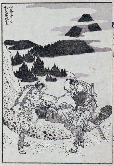 Dwóch mężczyzn z mangi (kolorowy drzeworyt) autorstwa Katsushika Hokusai