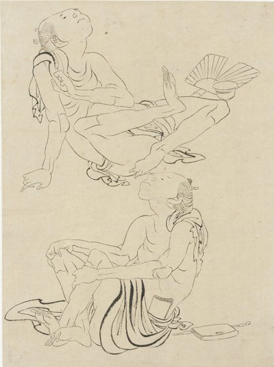 Dwaj mężczyźni odpoczywający latem, okres Edo (tusz na papierze) autorstwa Katsushika Hokusai