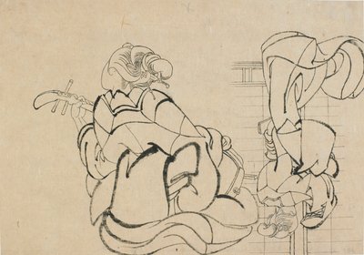 Dwa szkice: dama grająca w samisen i dama tyłem do obserwatora..., koniec XVIII-początek XIX wieku. autorstwa Katsushika Hokusai