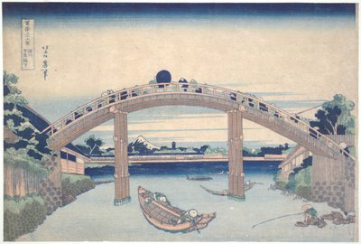 Pod mostem Mannen w Fukagawie, z cyklu „Trzydzieści sześć widoków góry Fuji” autorstwa Katsushika Hokusai
