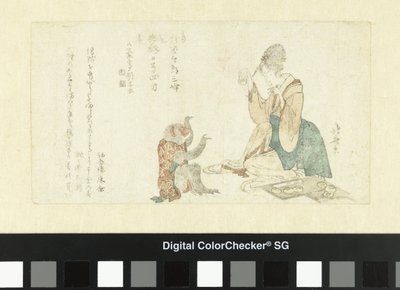 Kobieta bawi się z małpą autorstwa Katsushika Hokusai