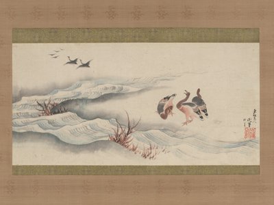 Dzikie gęsi i woda autorstwa Katsushika Hokusai