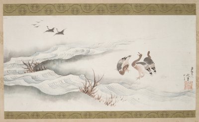 Dzikie gęsi i woda, 1839. autorstwa Katsushika Hokusai