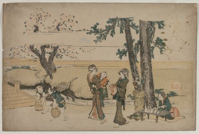 Kobieta przechodząca obok przydrożnego sklepu w pobliżu Oji autorstwa Katsushika Hokusai