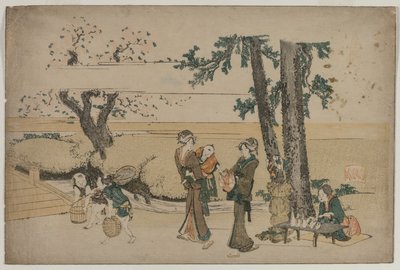Kobieta przechodząca obok przydrożnego sklepu w pobliżu Oji, początek XIX wieku. autorstwa Katsushika Hokusai