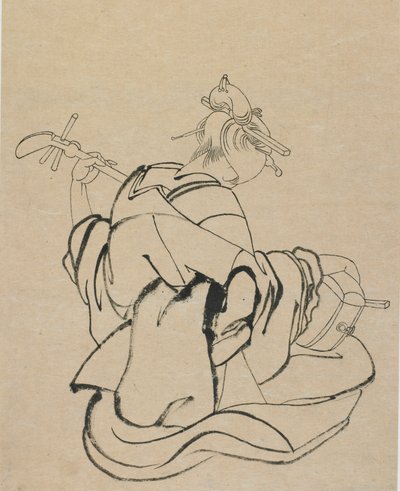 Kobieta odwrócona tyłem do obserwatora grającego samisen, koniec XVIII-początek XIX wieku. autorstwa Katsushika Hokusai