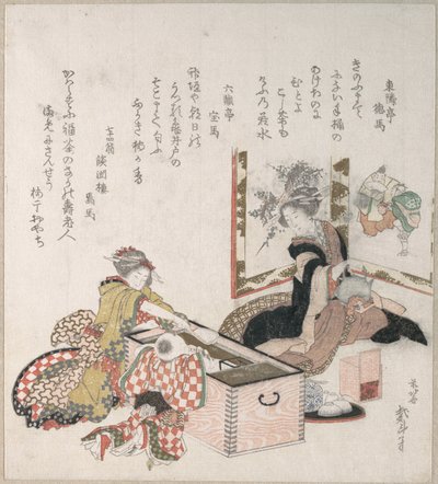 Kobiety przygotowujące herbatę przy palenisku autorstwa Katsushika Hokusai
