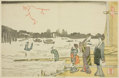 Kobiety i dzieci oglądające fajerwerki autorstwa Katsushika Hokusai