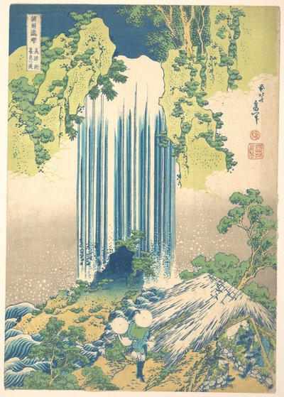 Wodospad Yōrō w prowincji Mino (Mino no Yōrō no taki), z serii „Podróż po wodospadach różnych prowincji” (Shokoku taki meguri) autorstwa Katsushika Hokusai