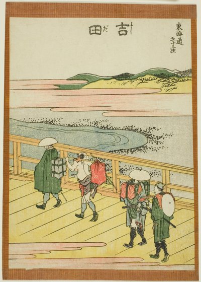 Yoshida, z serii „Pięćdziesiąt trzy stacje Tokaido (Tokaido gojusan tsugi)” autorstwa Katsushika Hokusai
