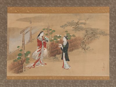Rozdział Evening Faces Yugao z The Tale of Genji Genji monogatari, XVIII wiek. autorstwa Kawamata Tsunemasa