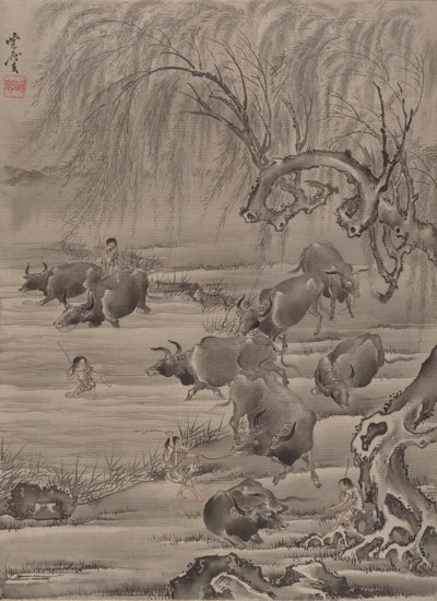 Bawół i Pasterz, ca. 1887. autorstwa Kawanabe Kyosai