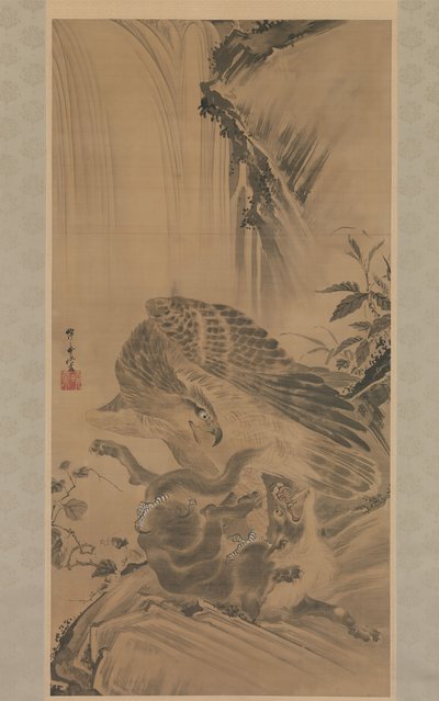 Orzeł atakujący lwa górskiego, 1885. autorstwa Kawanabe Kyosai