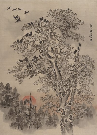 Stado kruków o świcie, ok. godz. 1887. autorstwa Kawanabe Kyosai