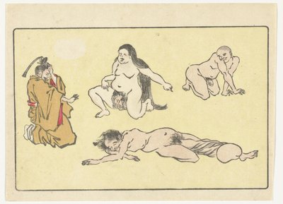 Klęczący dworzanin Wielki Ogon (tytuł serii) autorstwa Kawanabe Kyosai