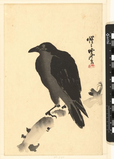 Wrona na pniu drzewa autorstwa Kawanabe Kyosai