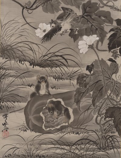 Myszy w Melonie, ca. 1887. autorstwa Kawanabe Kyosai
