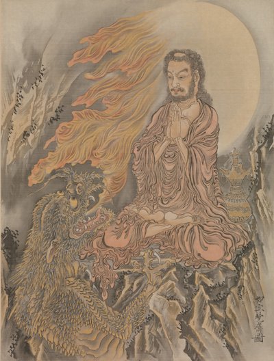 Siakjamuni podbijający demony Shaka Goma-zu, ca. 1888. autorstwa Kawanabe Kyosai