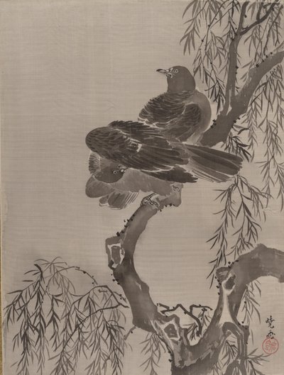 Dwa ptaki na gałęzi, ca. 1887. autorstwa Kawanabe Kyosai