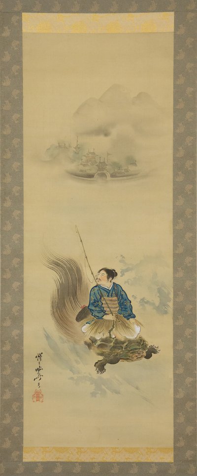 Urashima Taro na żółwiu, po 1888 r. autorstwa Kawanabe Kyosai